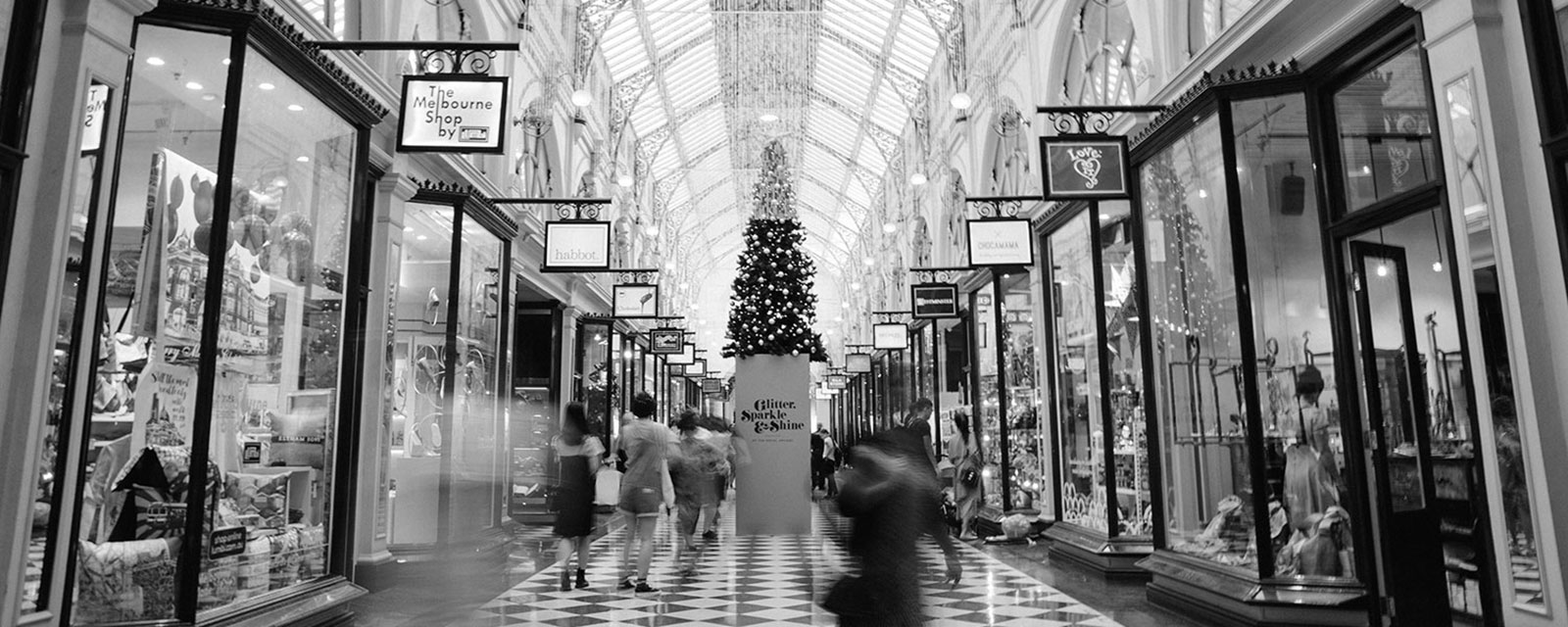 A view inside a busy shopping arcade