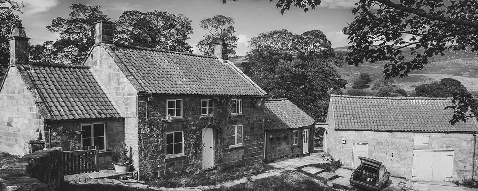 An old cottage and outbuildings